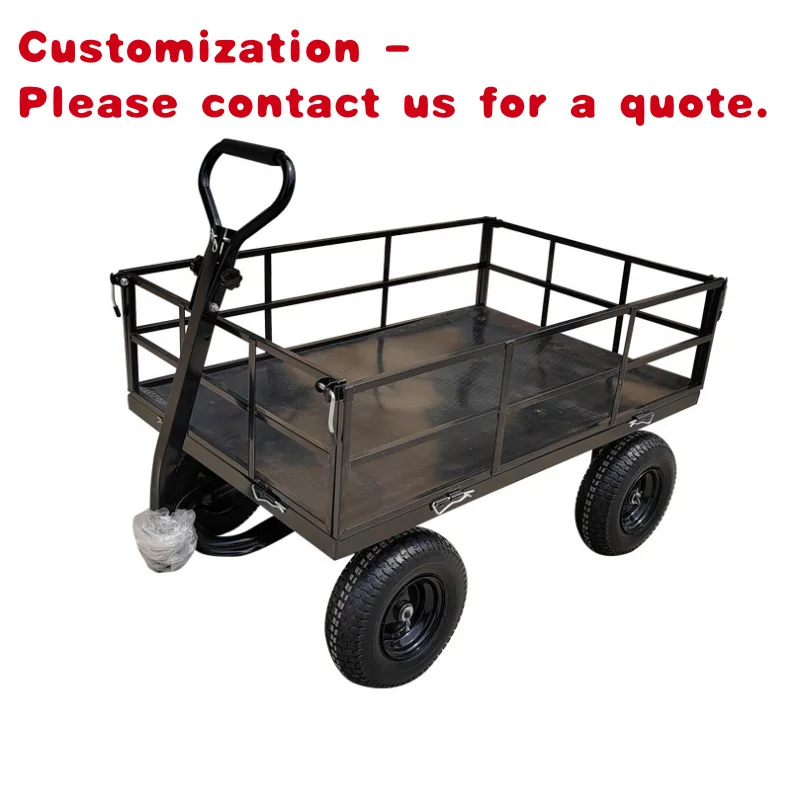 custom.Industrial and Commercial Material Handling Transport Cart Four-Wheel Metal Platform Hand Truck Metal Garden Cart