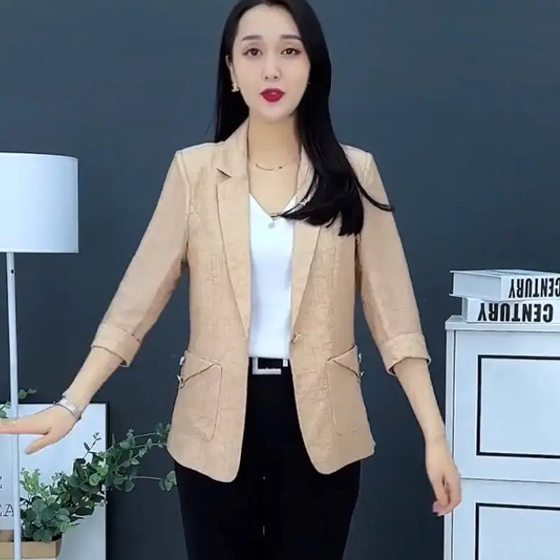 

2022 New Spring Summer Blazer Women's Outerwear Fashion Five-Point Sleeves Casual Slim All-Match Tops Female Suit Jacket 4XL