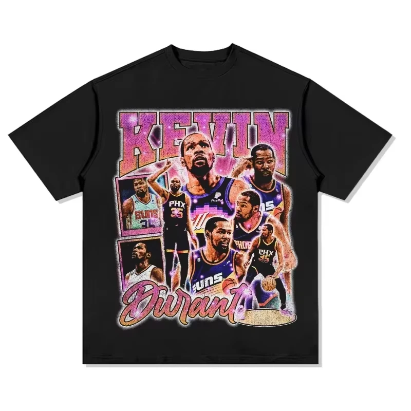 

Kevin Durant Print T-shirt Vintage Short Sleeves Sports Basketball Fans Training Tees All-purpose T-shirt for Women and Men