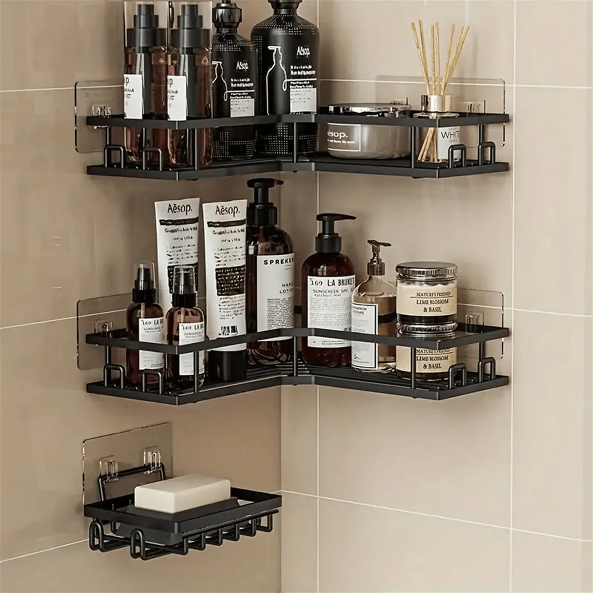 

2/3pcs Stainless Steel Bathroom Storage Set Without Drilling: Corner Shower Caddy,