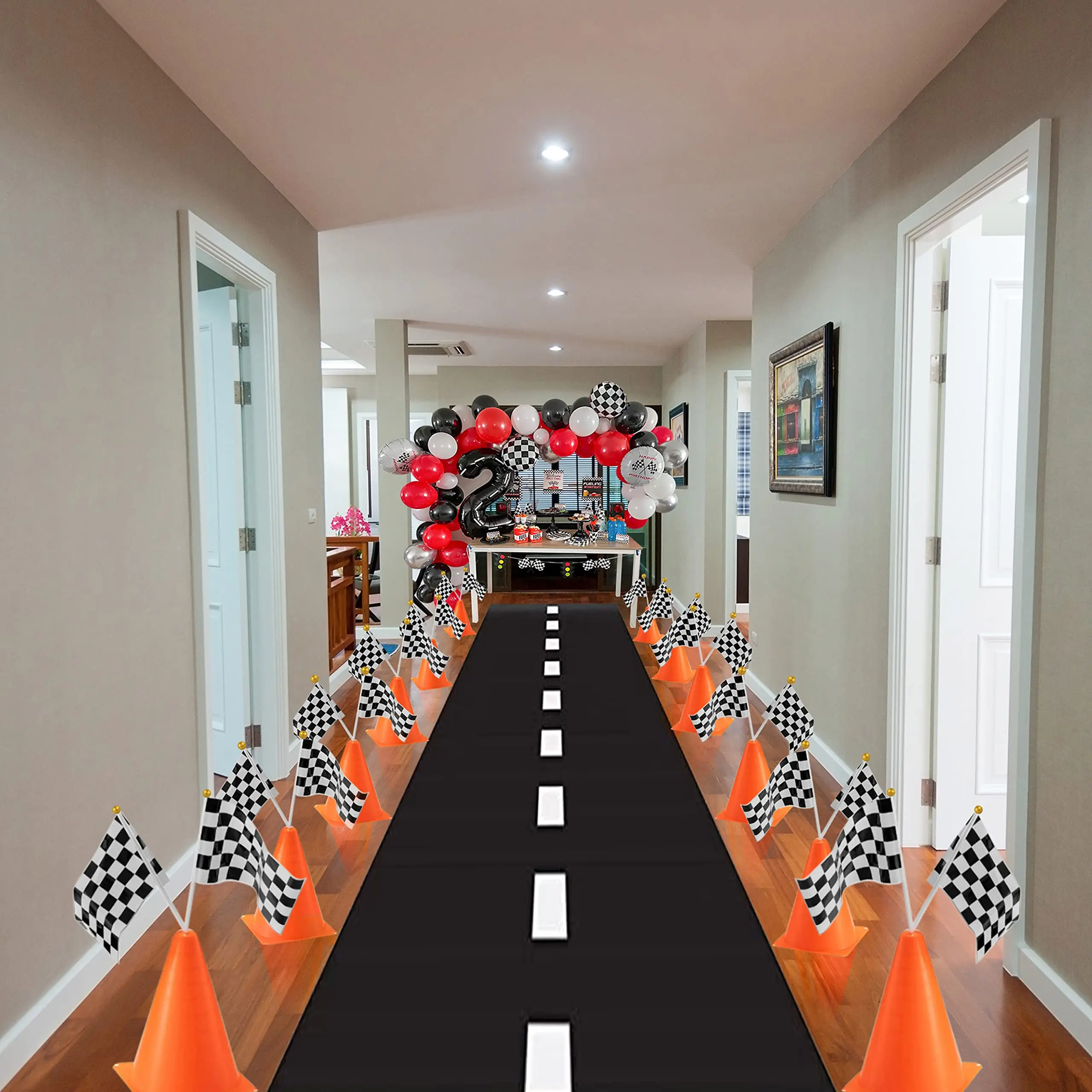 18pcs Traffic Cones Racing Checkered Flags set Black White Racing Flags Safety Cones Kids Race Car Birthday Party decor Supplies