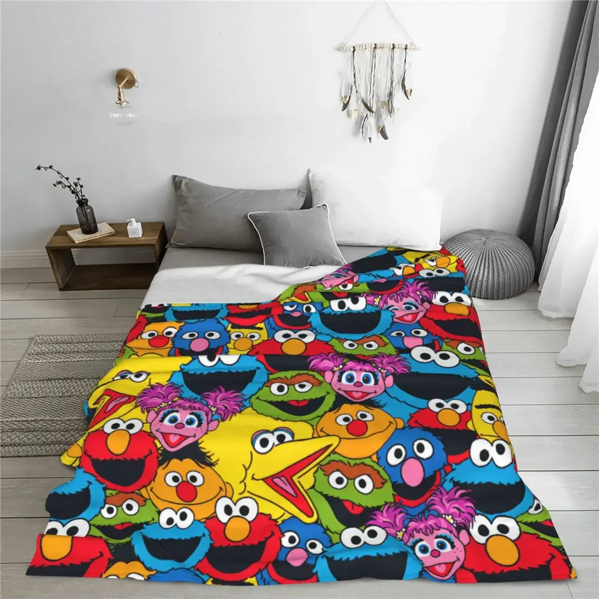 Sesame Street Cookie Monster Cartoon Fleece Throw Blanket Warm Breathable Bedding for Bedroom Spring Throws