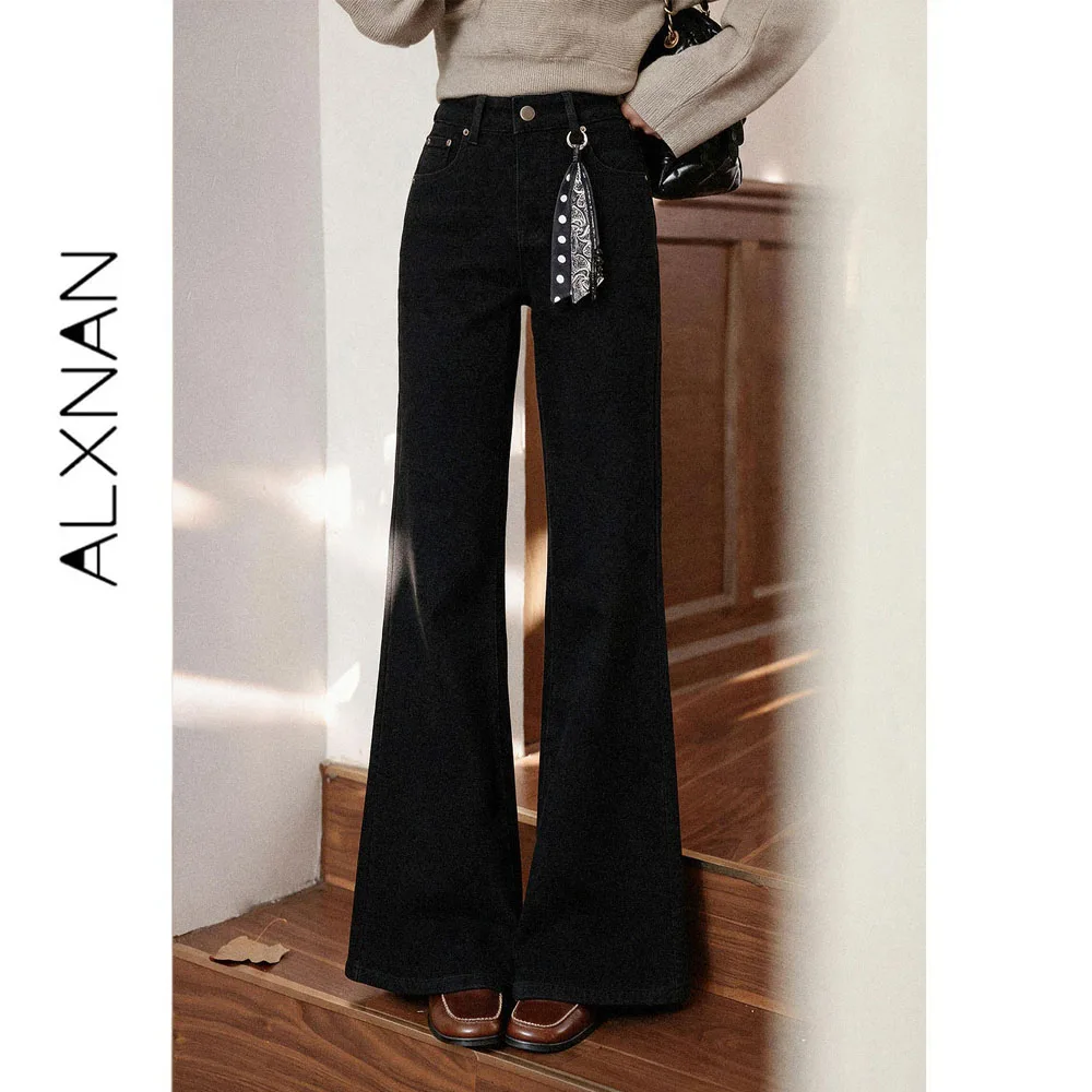 ALXNAN Black Jeans Women Autumn New Commuter Versatile Flared Pants 2026 Vintage Elegant High Waist Female Denim Pants L68282A