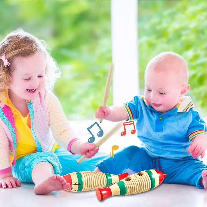 Wooden Guiro Instrument Percussion Guiro Instrument Wooden Guiro Hand Music Toy Percussion Instrument With Scraper Fish Shape