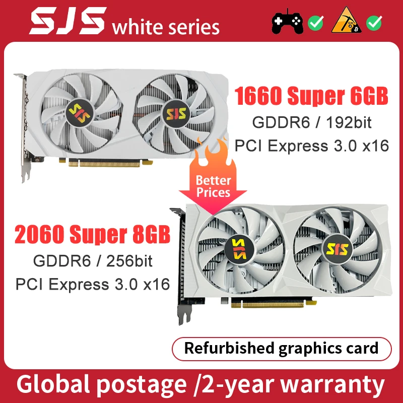 SJS NVIDIA Rtx 2060 Super 8G & GTX 1660 Super 6G & RTX 3050 8G Gaming GPU GDDR6 White Desktop Graphics Card placa de vídeo