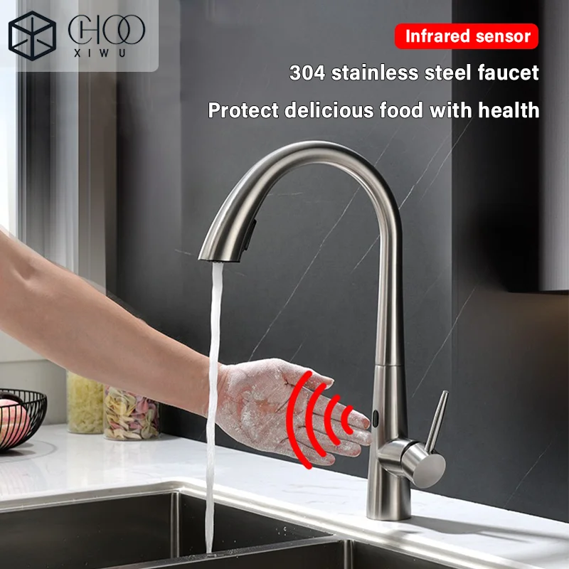 

Infrared induction kitchen faucet with pull-down sprayer, pull-down faucet, 30cm pull-out range, ceramic valve core