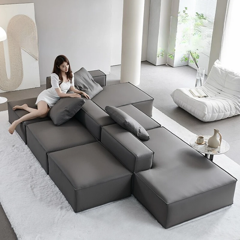 

Double-sided sofa living room square module combination tofu block large flat silicone leather sofa