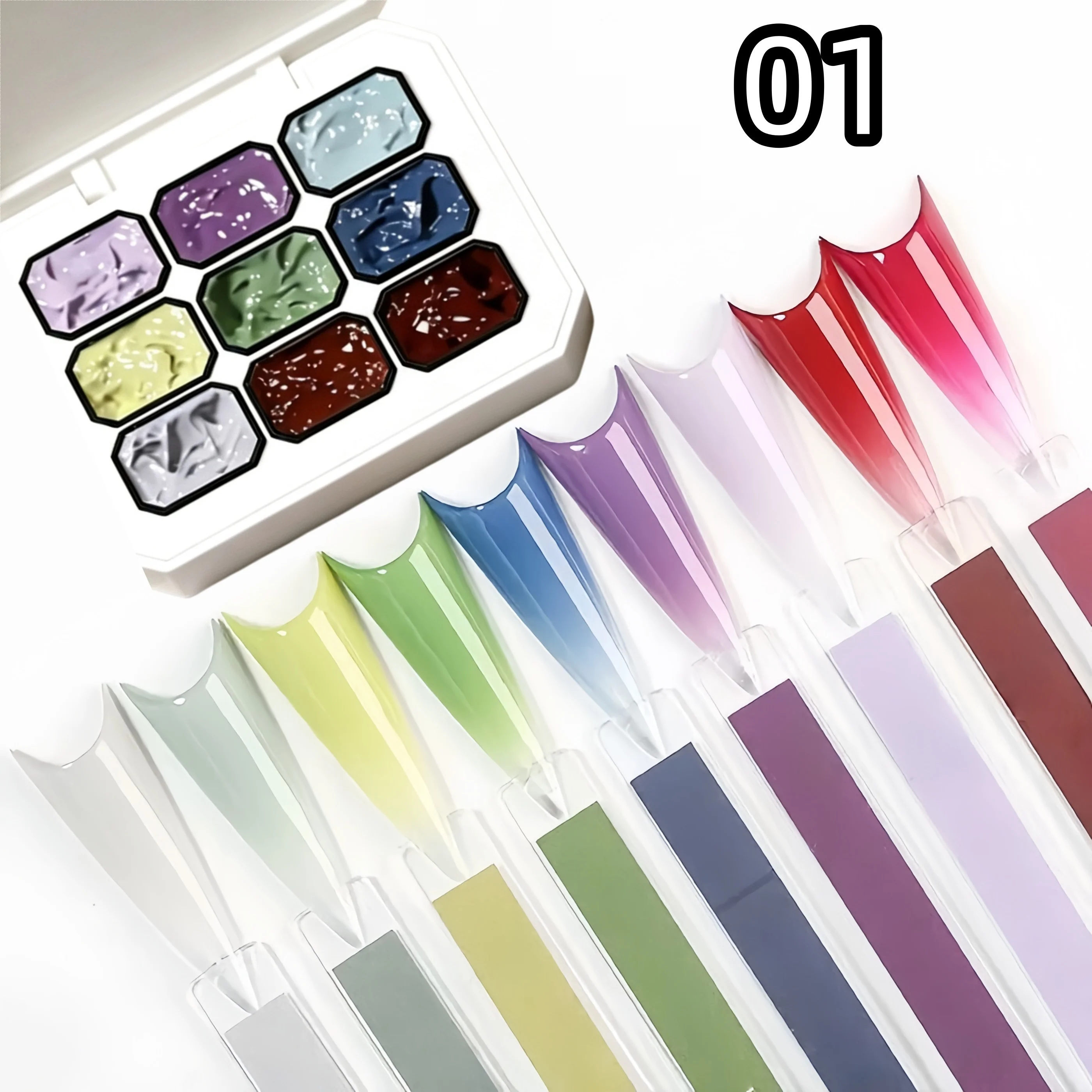 1pc Solid 9-Grid Color Painting Gel High Saturation Thick Gradient Patting Gel Nail Art, Summer Popular Creation 3D DIY