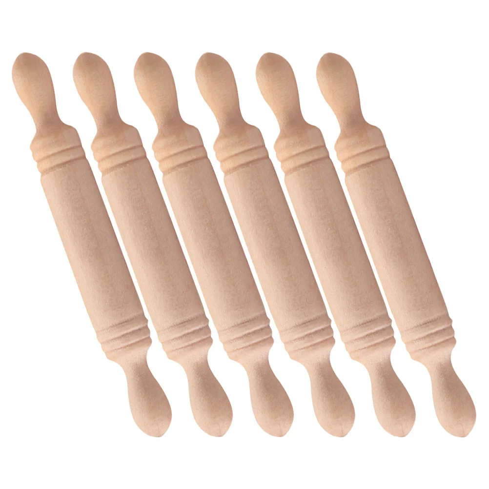 6pcs Miniature Wooden Rolling Pin Kids Mini Rolling Pin Toy Rolling Pin Mini House Kitchen Decor