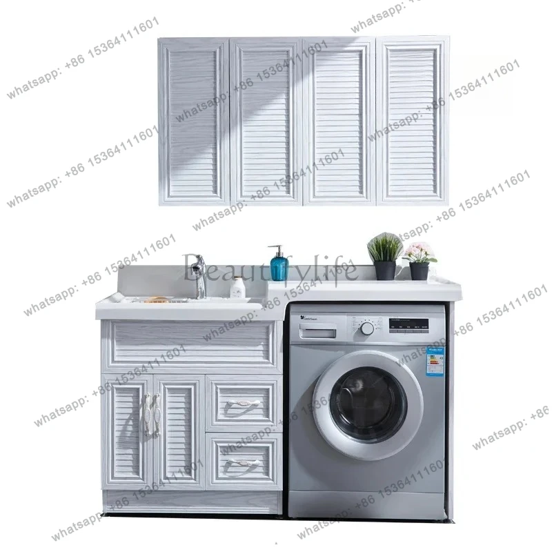 Balcony Quartz Stone Laundry Basin Washing Machine Cabinet Integrated Basin Laundry Pool Sink with Rubbing Board