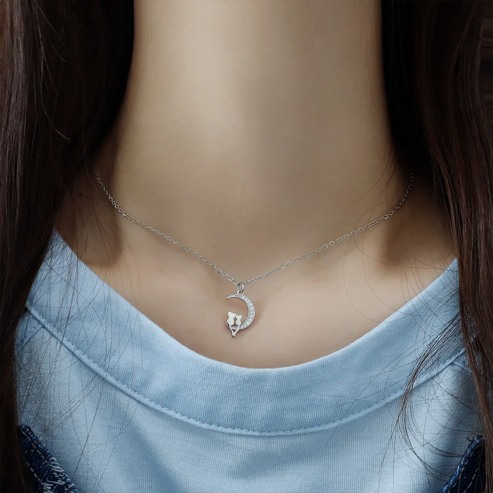 2023 New In Moon Cat Pendant Women's Neck Necklace Charms Animal Best Friend Initial Dangle Choker Valentine's Day Jewelry Gift