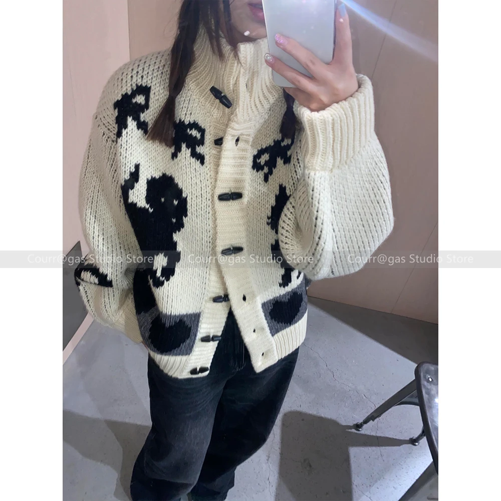 

Autumn and winter new niche retro loose feeling bow thick jumper knitted cardigan women