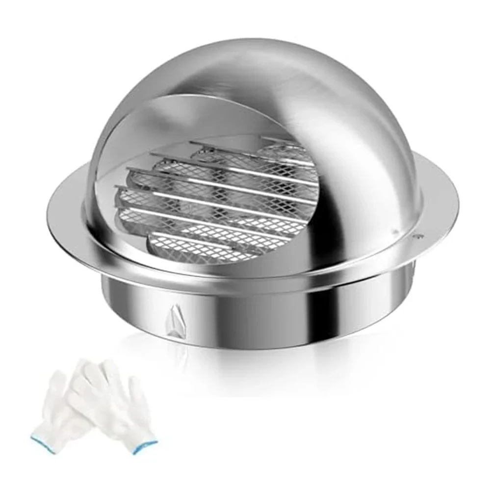 Round Bull Nose External Air Vent 304 Stainless Steel With Gloves 100mm Surpasses Plastic Vents For Tumble Dryer