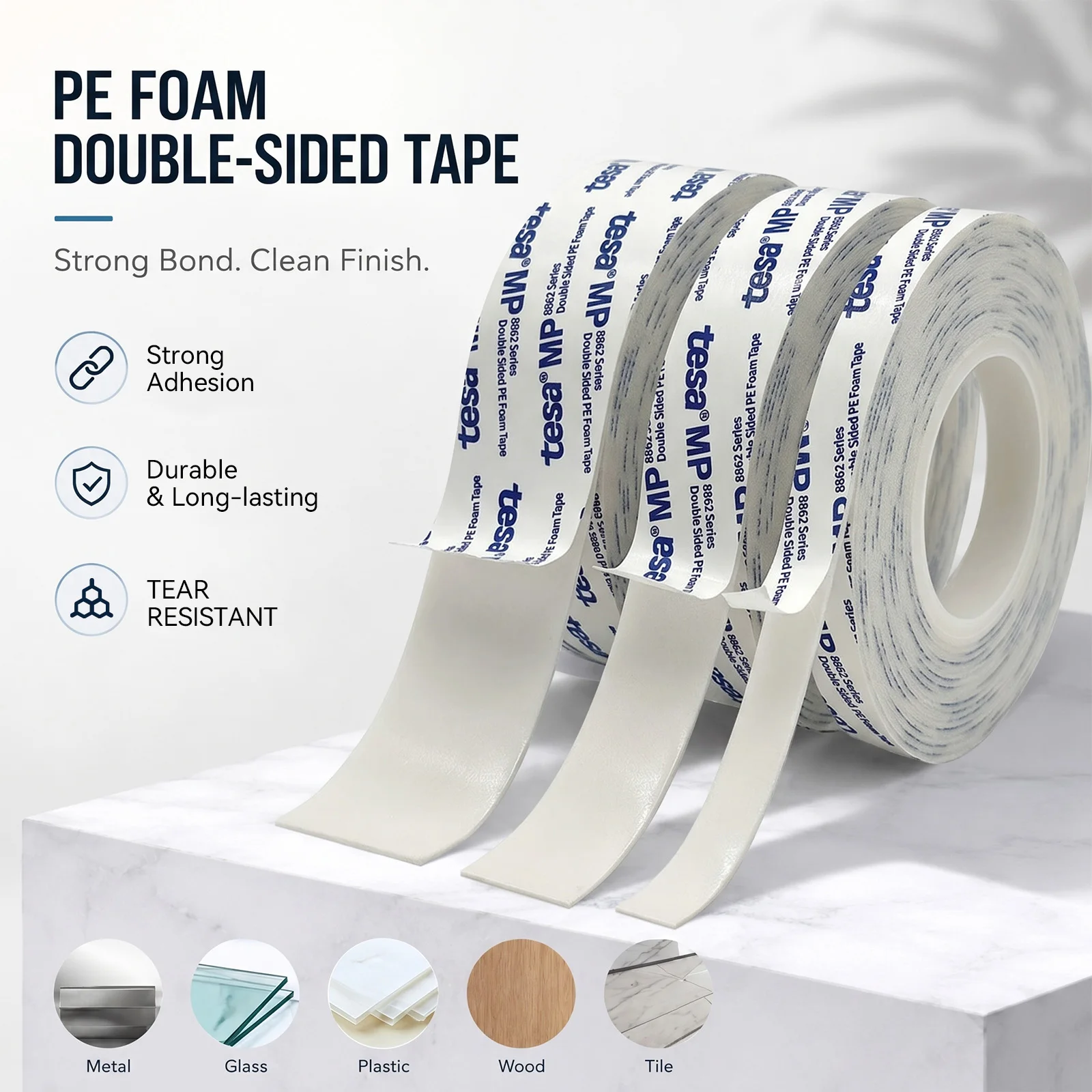 Tesa 88623 PE Foam Double Sided Tape Strong Tack Anti‑UV No Residue Tape For Hook Furniture Panel Glass Plastic Bonding Fixing