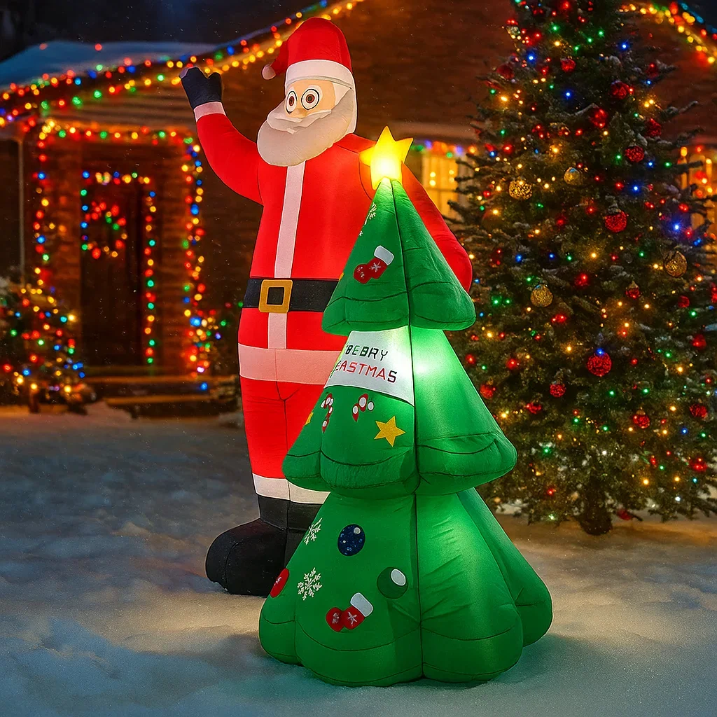 8.2FTchristmas Decorations Inflatable Santa Claus & Christmas Tree Toys Home Yard Ornaments With LED Decor Christmas Supplies O
