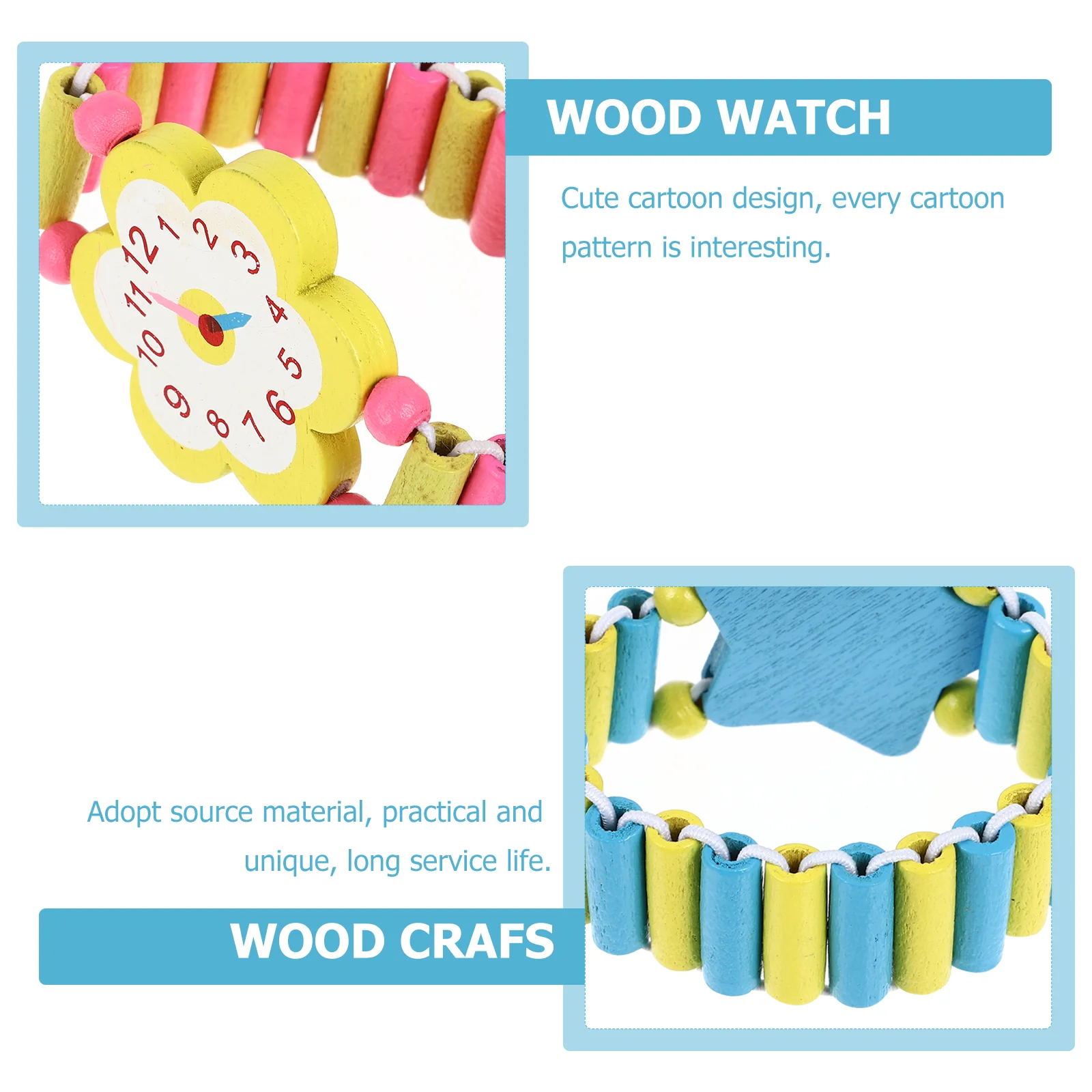 3 PCS Kids Watch Toys for Wood Wristwatches Simulation Smartwatch Christmas Bracelet Crafs Cartoon