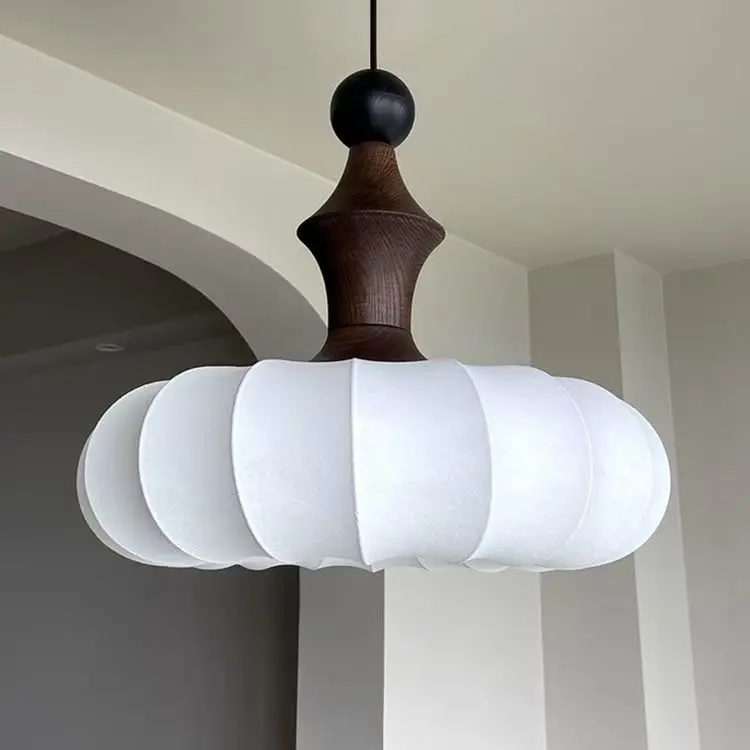 

Nordic Cloth Lustre Salon Ceiling Chandelier Modern Fabric Home Decoration Wood Lights for Living Room Bedroom Pendant Lamps