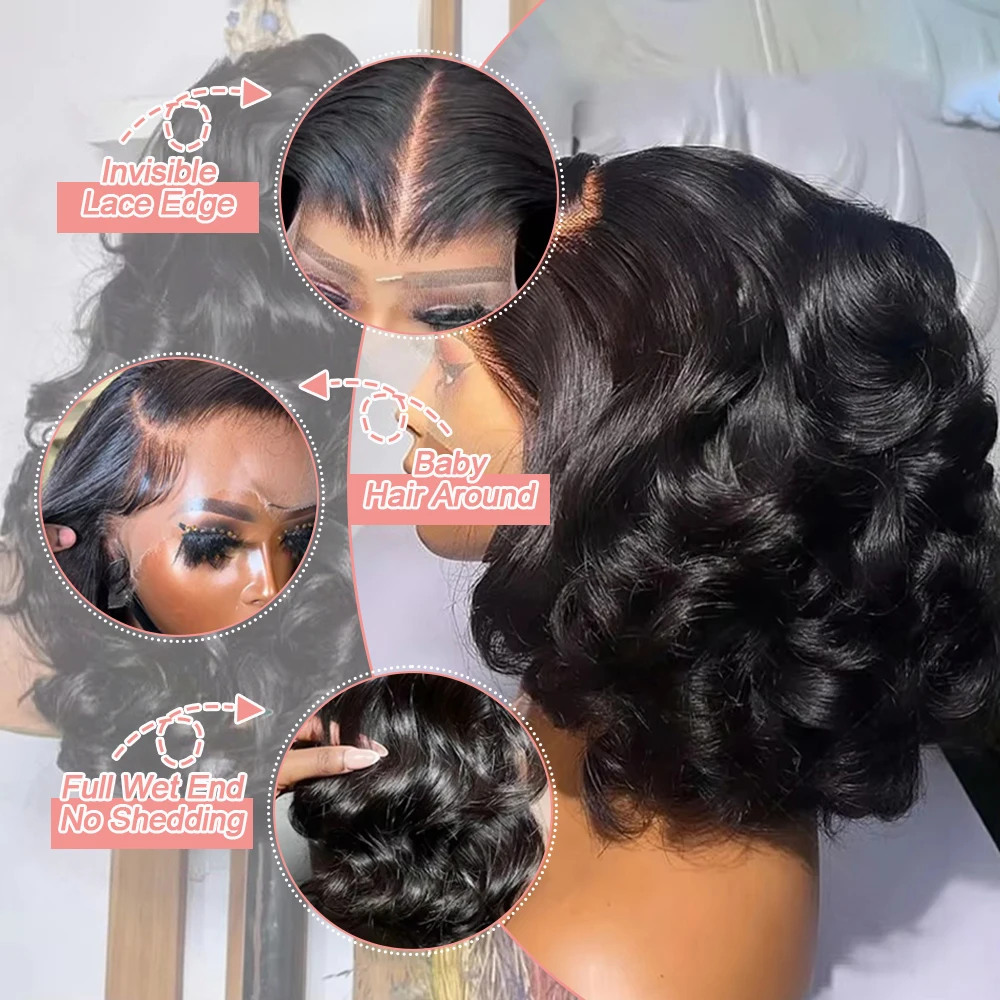 미리 컷팅된 접착제 없는 루즈 워터 웨이브 숏 보브 가 - Pre Parted 13X4 Lace Front Bob Wig 리뷰 및 가격