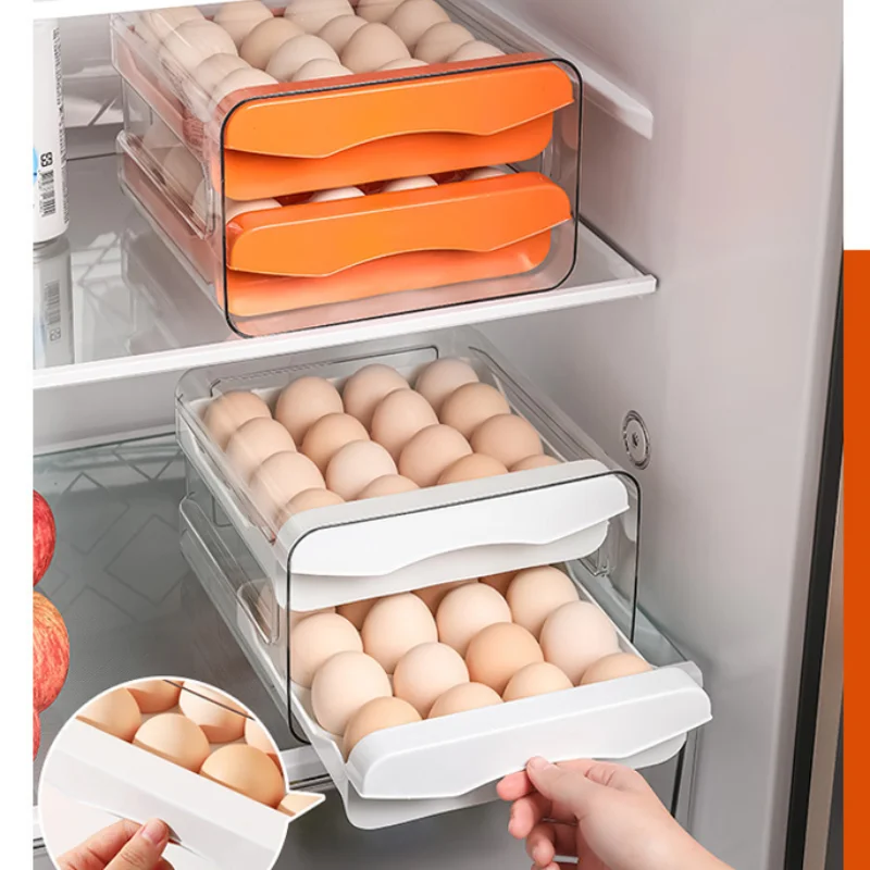 Egg Storage Holder - กล่องเก็บไข่สองชั้นพร้อมลิ้นชัก ความจุขนาดใหญ่ สำหรับจัดเก็บไข่ 24-60 ฟอง ภาชนะพลาสติกเกรดอาหารสำหรับห้องครัว