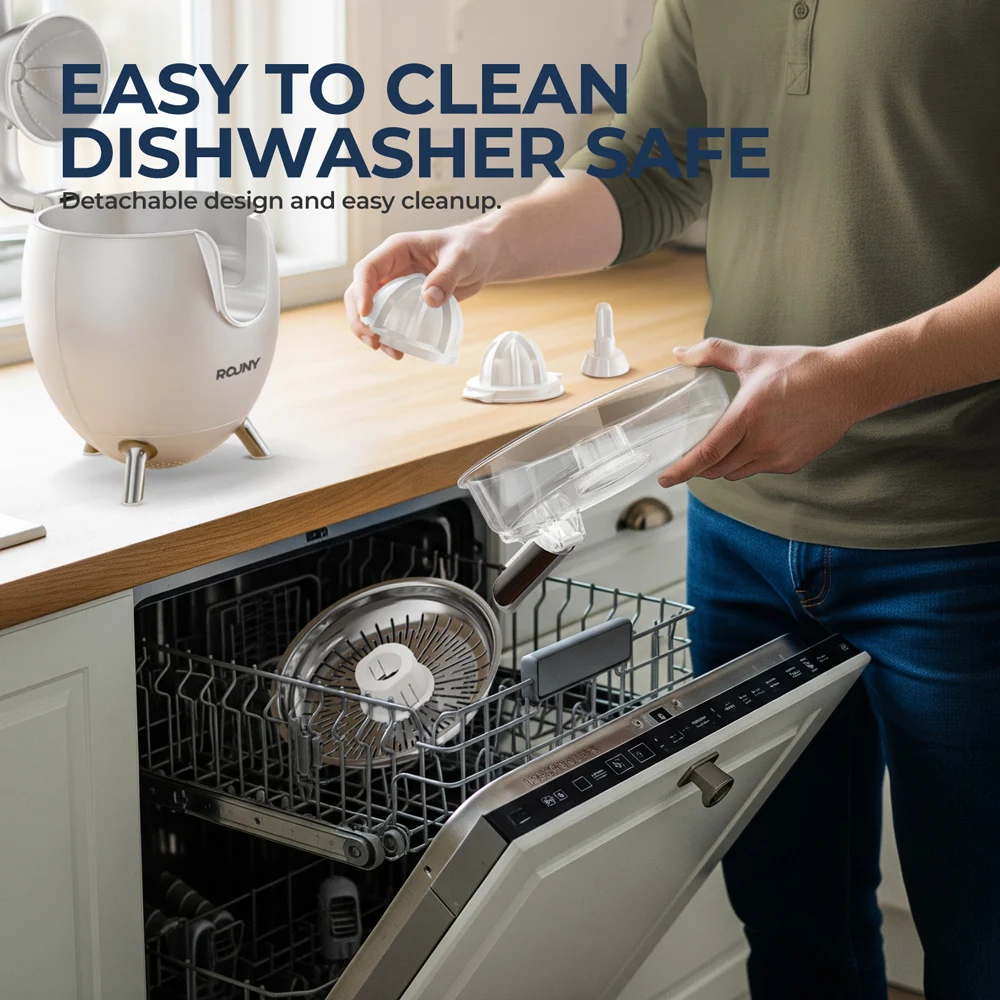 ROUNY Spremiagrumi elettrico con 2 coni, estrattore di succo d'arancia silenzioso in acciaio inossidabile per pompelmo al limone e lime