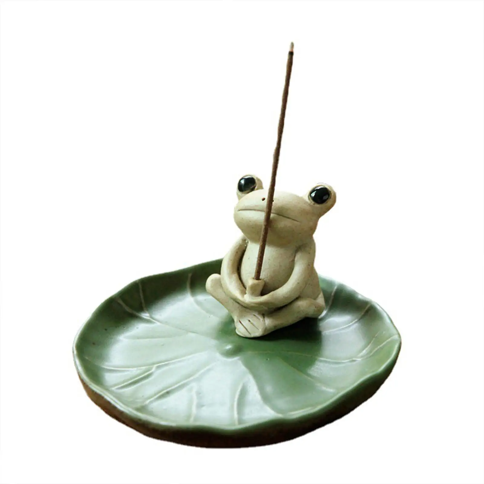 Animal Statue Incense Holder Frog with Lotus Leaf Ceramic Tray Stick Incense Burner Ideal Gift for Relatives Friends Holidays