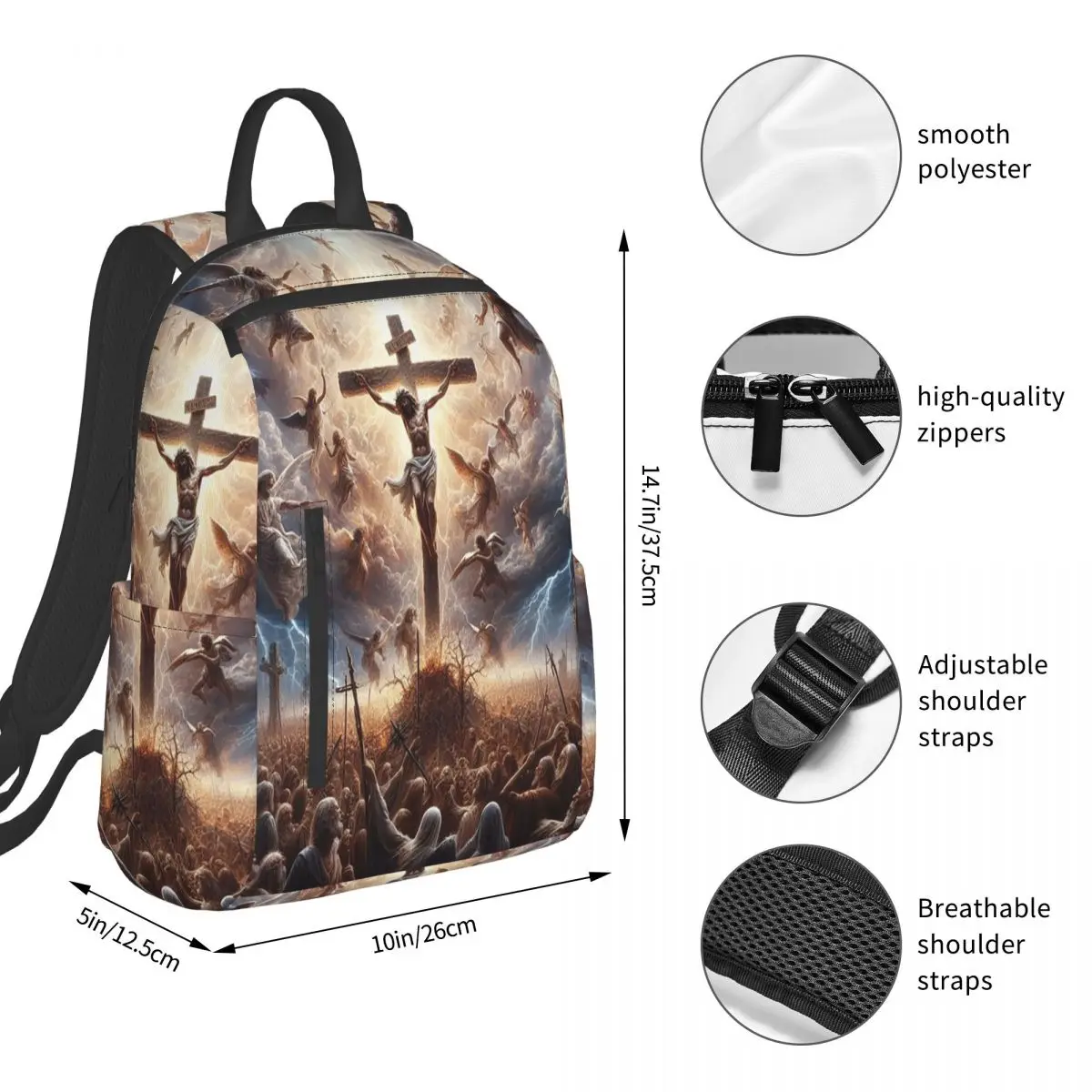 Crucified Lord Jesus Embracing Sacrifice Backpack Student BookBag Kids School Bag Laptop Shoulder Bags Men Women