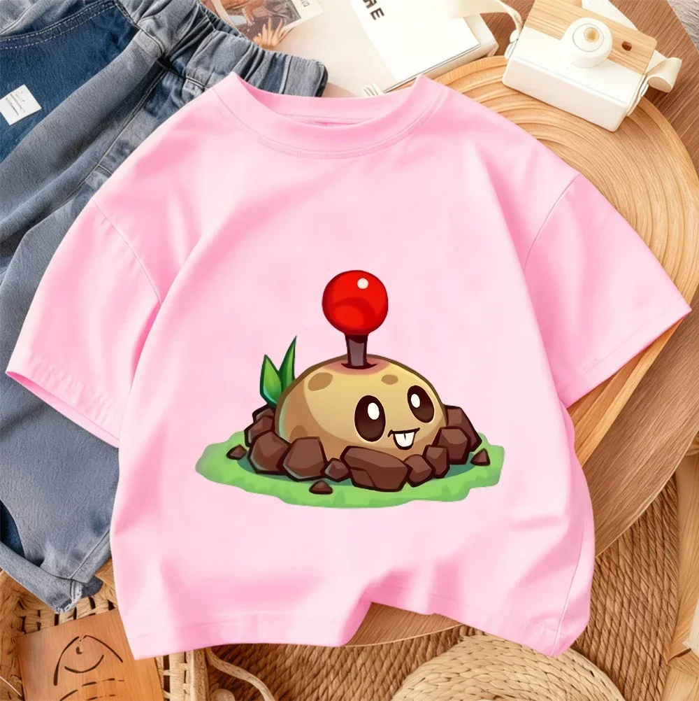 2026 Summer Boys Girls T Shirt Plants Vs Zombies Cute Cartoon Casual Street Fashion Daily Outfit 3-14Y
