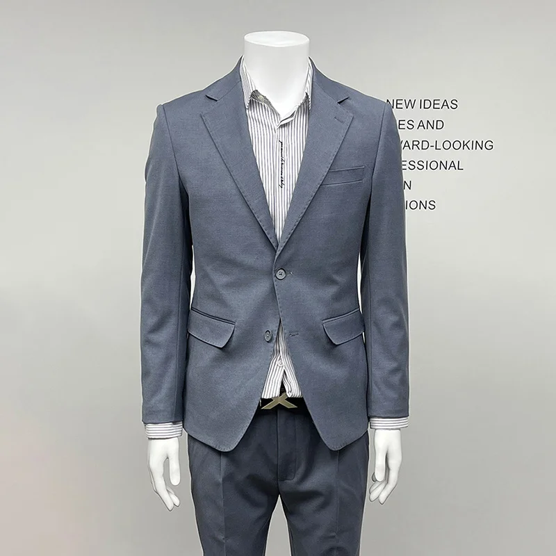 

15% Wool Light Blue Casual Suits Blazer Slim Fit 2 Buttons Korea Fashion Style Man Coat Office Businessman Daily Jackets 48 56