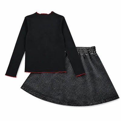 Herbst-Winter Denim Schwarz Kinderbekleidungsset - Familien-Matching-Outfits für Jungen und Mädchen mit Hemd und Strampler – Detail 32
