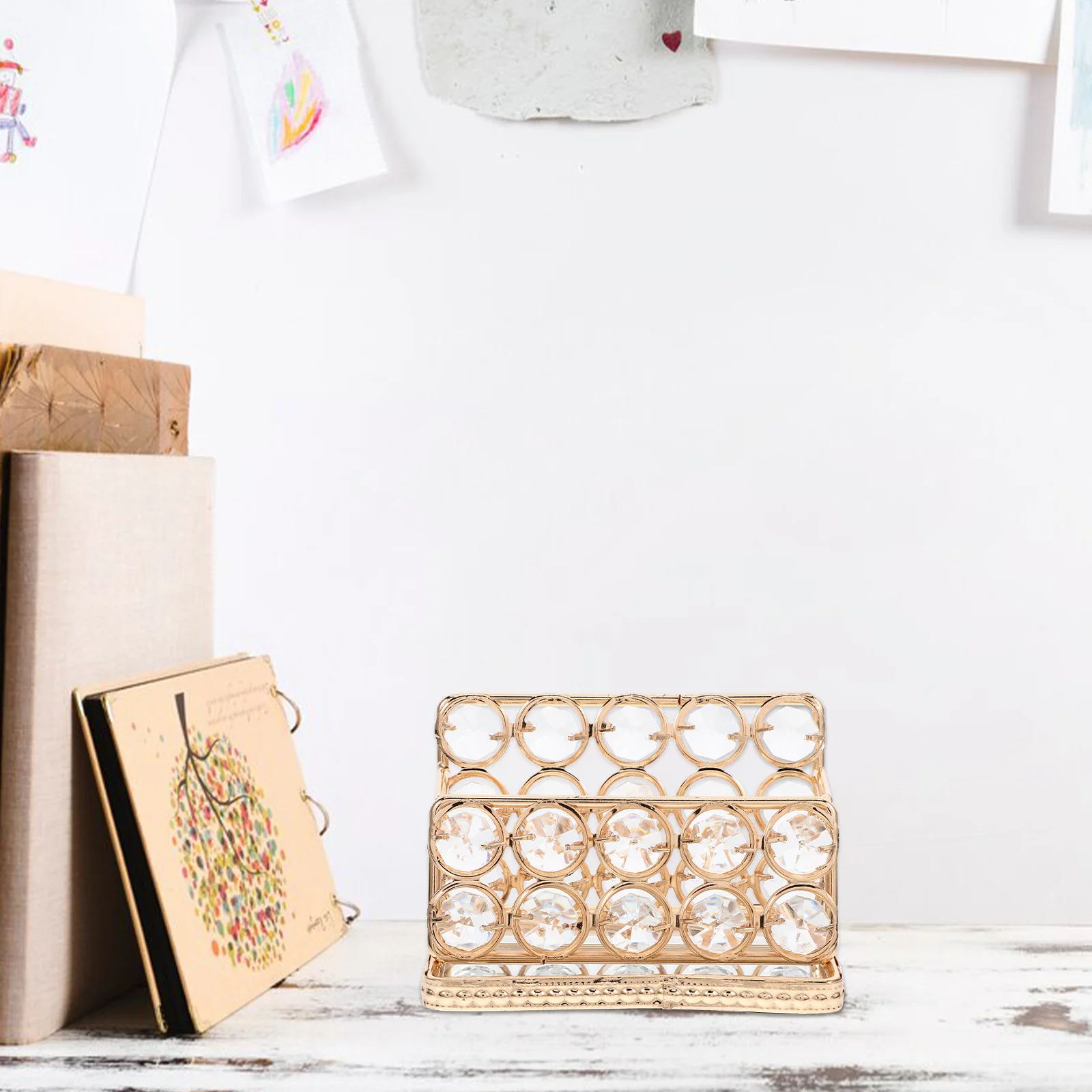 

Business Card Box Minimalist Metal Crystal Holder For Desk Office Home Storage Display Card Organizer Stand