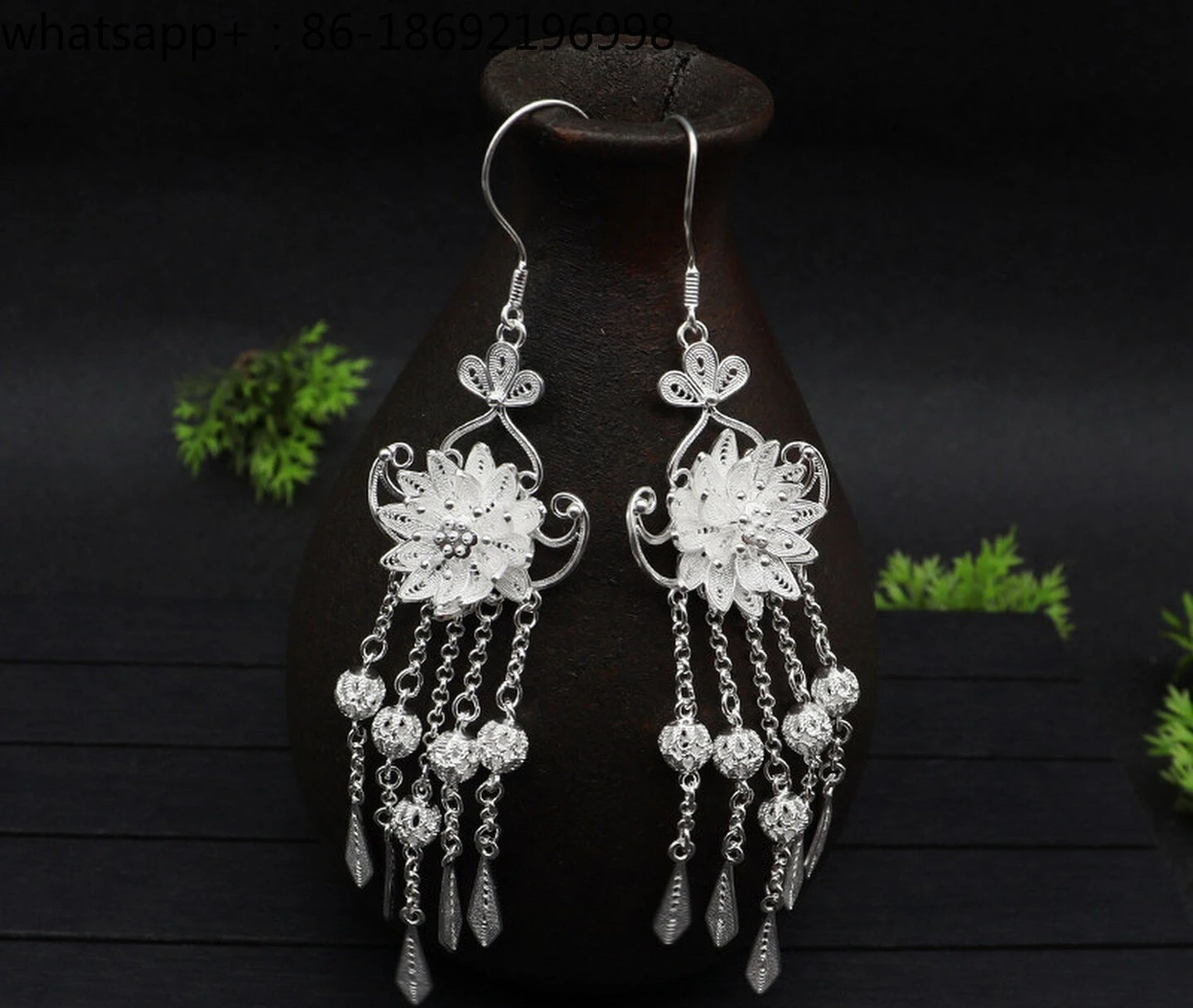 999 Sterling Silver Step By Step Lotus Earrings, Ancient Style Foot Silver Lotus Tassel Earrings