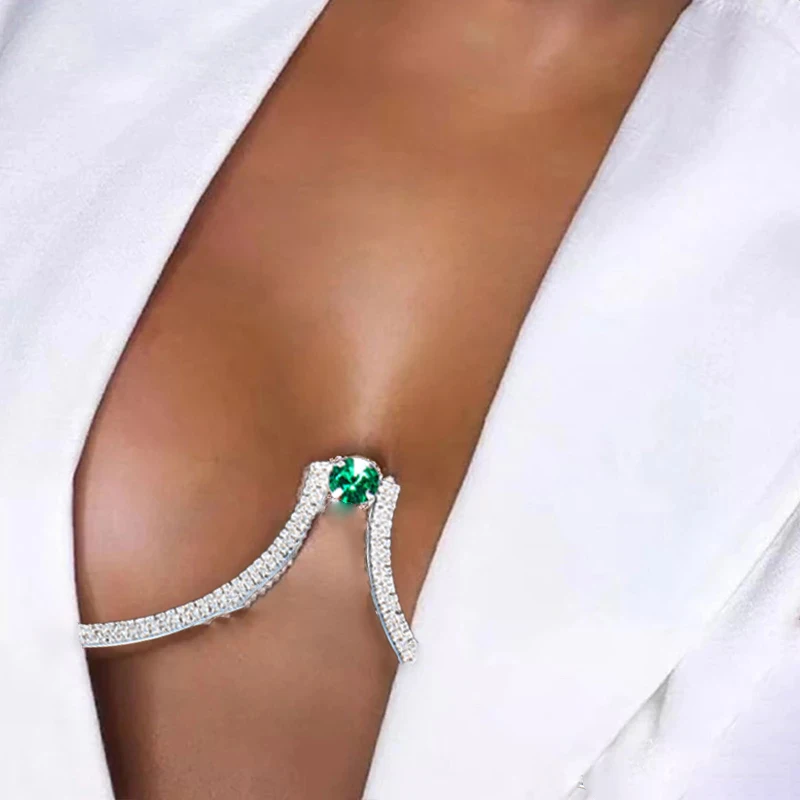 Stonefans Fashion Green Round Chest Bracket Bras Chain Body Jewelry for Women Crystal Bikinis Bra Harness Lingerie Festival Gift