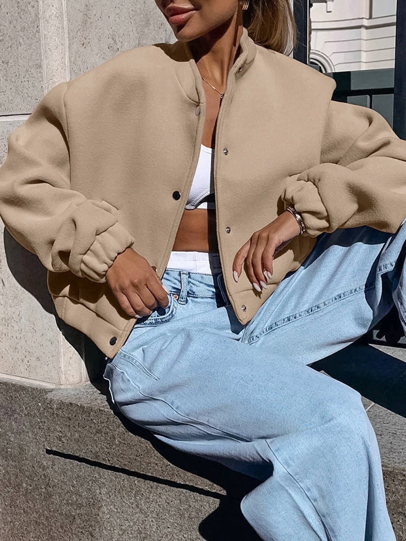 

Autumn Jackets 2025 Women's Daily Basic Solid Color Long Sleeve Lapel Button Pockets Office Lady Jackets