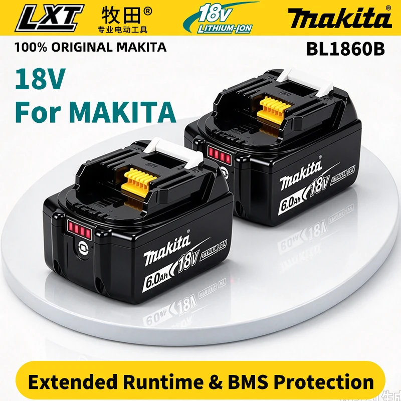 18-V-6,0-Ah-Li-Ionen-Akku, wiederaufladbar, als Ersatzakku, kompatibel mit Makita BL1830B, BL1840B, BL1850B, BL1860B, 18-V-LXT-Akkus für Elektrowerkzeuge, stabile Spannungsabgabe, Li-Ionen-Akku für
