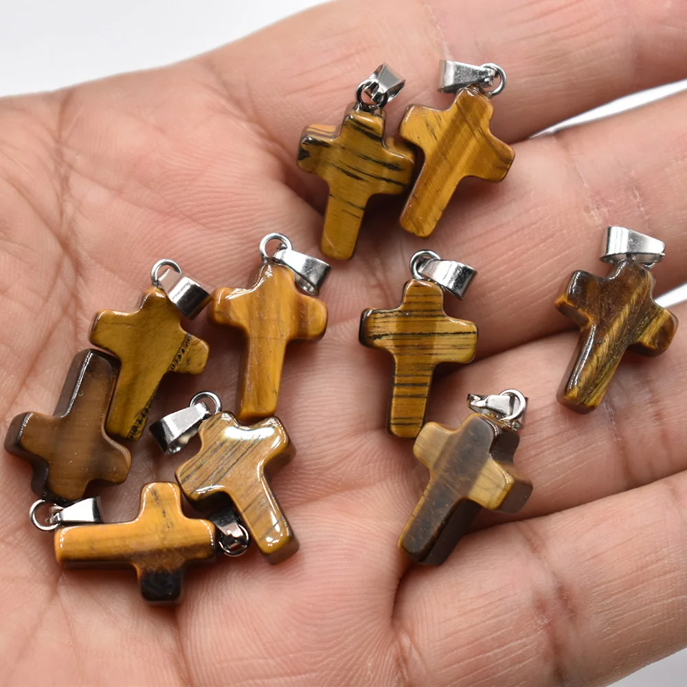 Großhandel 50 Stück/Lot Mode 12x16mm Natürlicher Tigerauge-Stein Rosenquarz Kreuzanhänger Charms Ohrringe Halsketten Schmuckherstellung – Detail 5