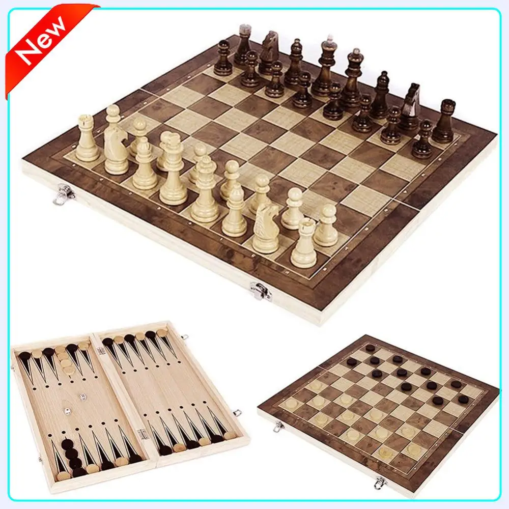

Настольная игра в шахматы 3 в 1, складная деревянная шахматная доска для хранения, наборы шахмат и шашек, игровой набор для шахматной настольной игры