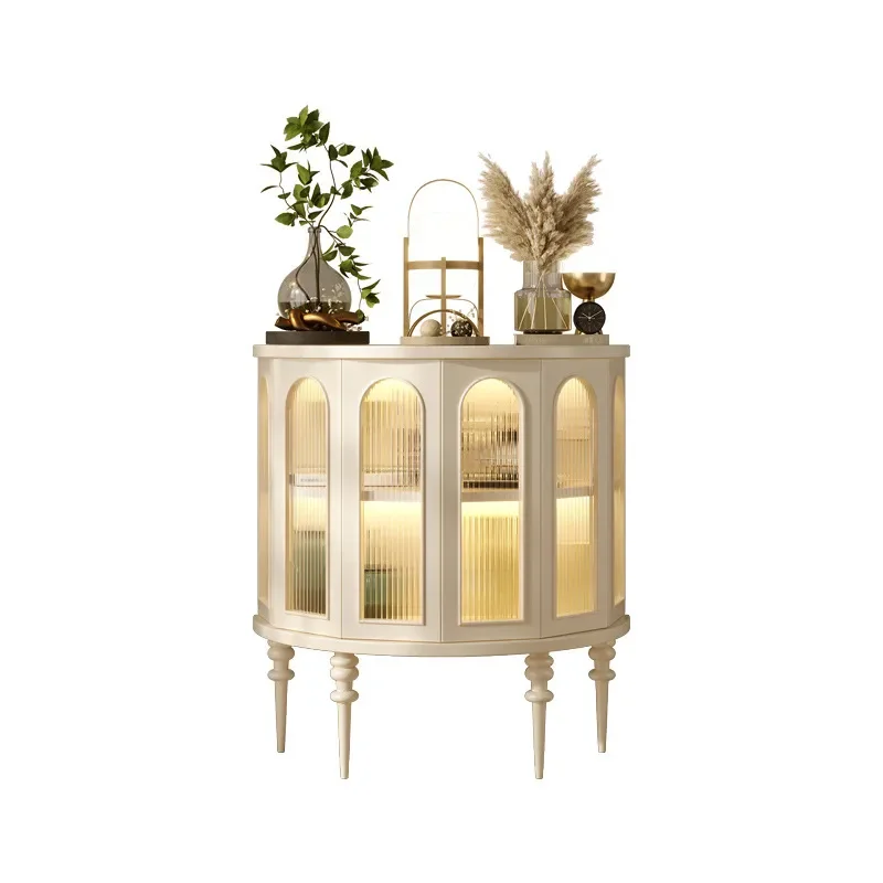 French Cream Solid Wood Semicircular Entryway Console Table Living Room Wall Side Cabinet Hallway Storage Furniture