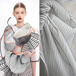 Original Three-dimensional Craftsmanship Stiff Stripes Pleated Texture Black and White Air Layer Designer Clothing Fabric