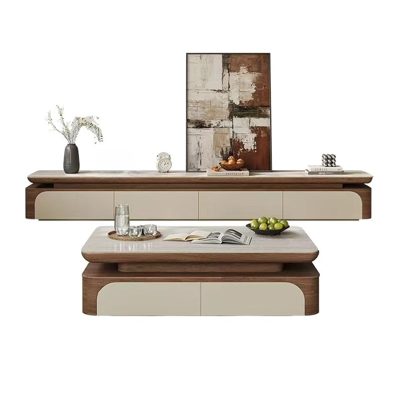 Coffee table living room household new small apartment cream wind minimalist walnut coffee table TV cabinet