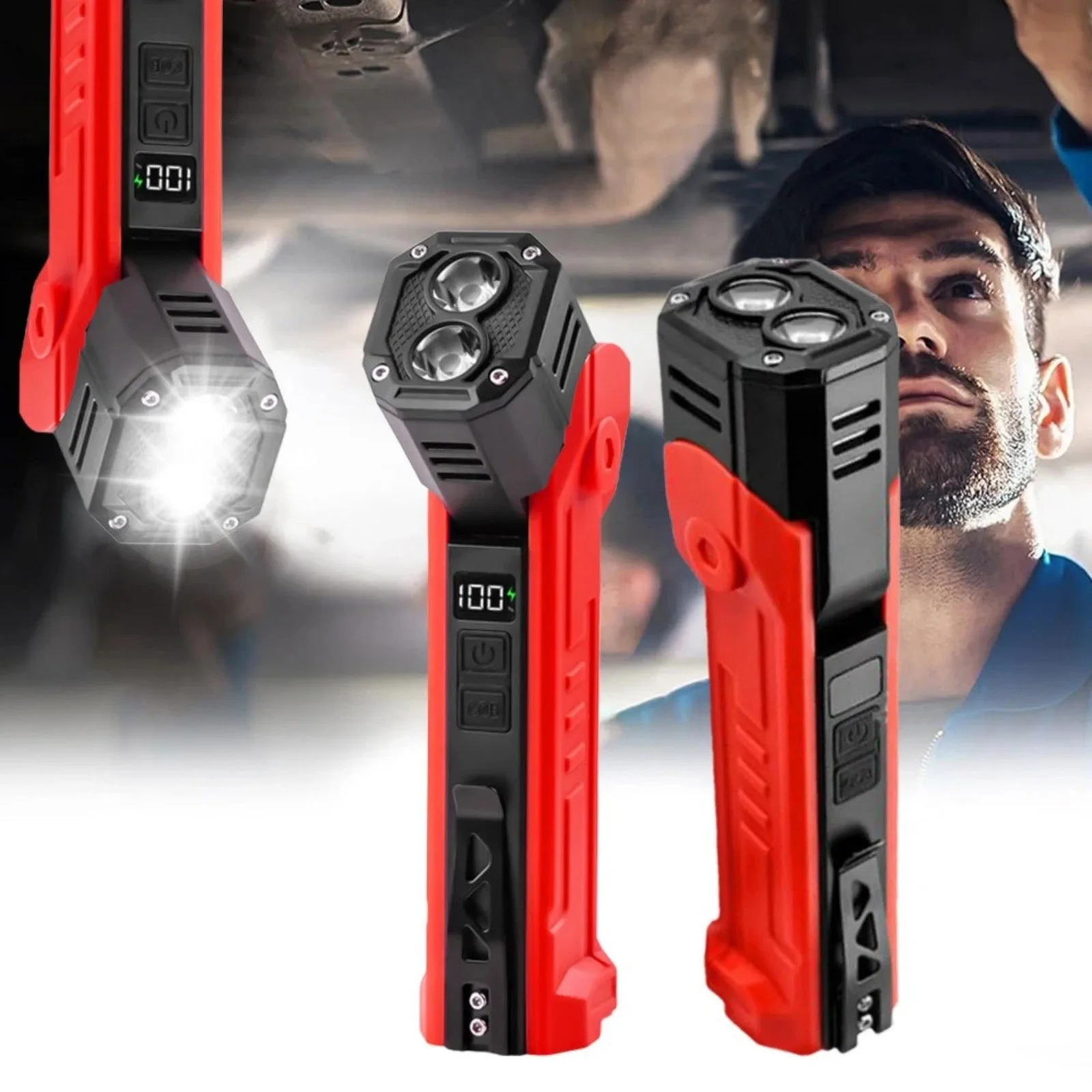 Rechargeable Magnetic Work Light 600LM 1500mAh, 180° Adjustable USB-C COB LED Floodlight for Car Repair
