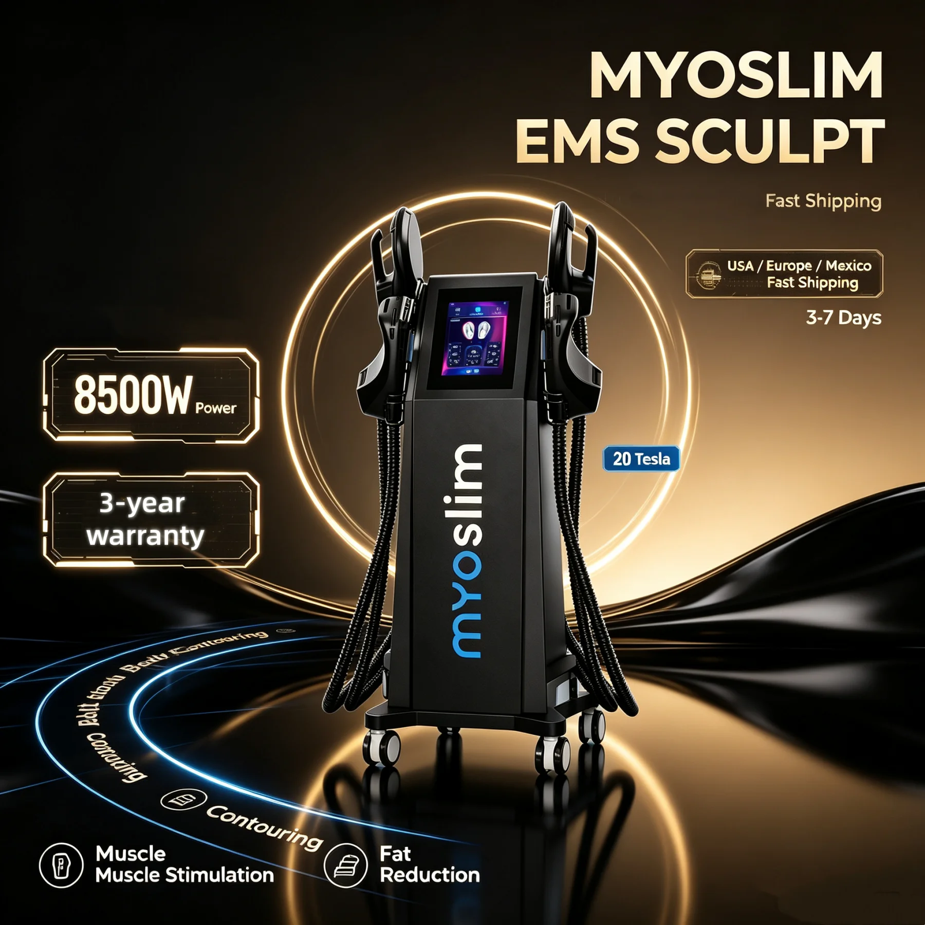 8500W 20T MYOslim HI-EMT Body Sculpt Machine Non-invasive Body Contouring Muscle Exercise Skin Lifting Beauty Instrument