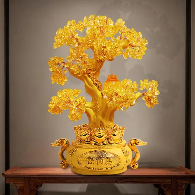   Cornucopia Topaz Rich Tree Wine Cabinet Decoration Living Room TV Cabinet Home Decor Handicraft Cash Cow Miniature Items