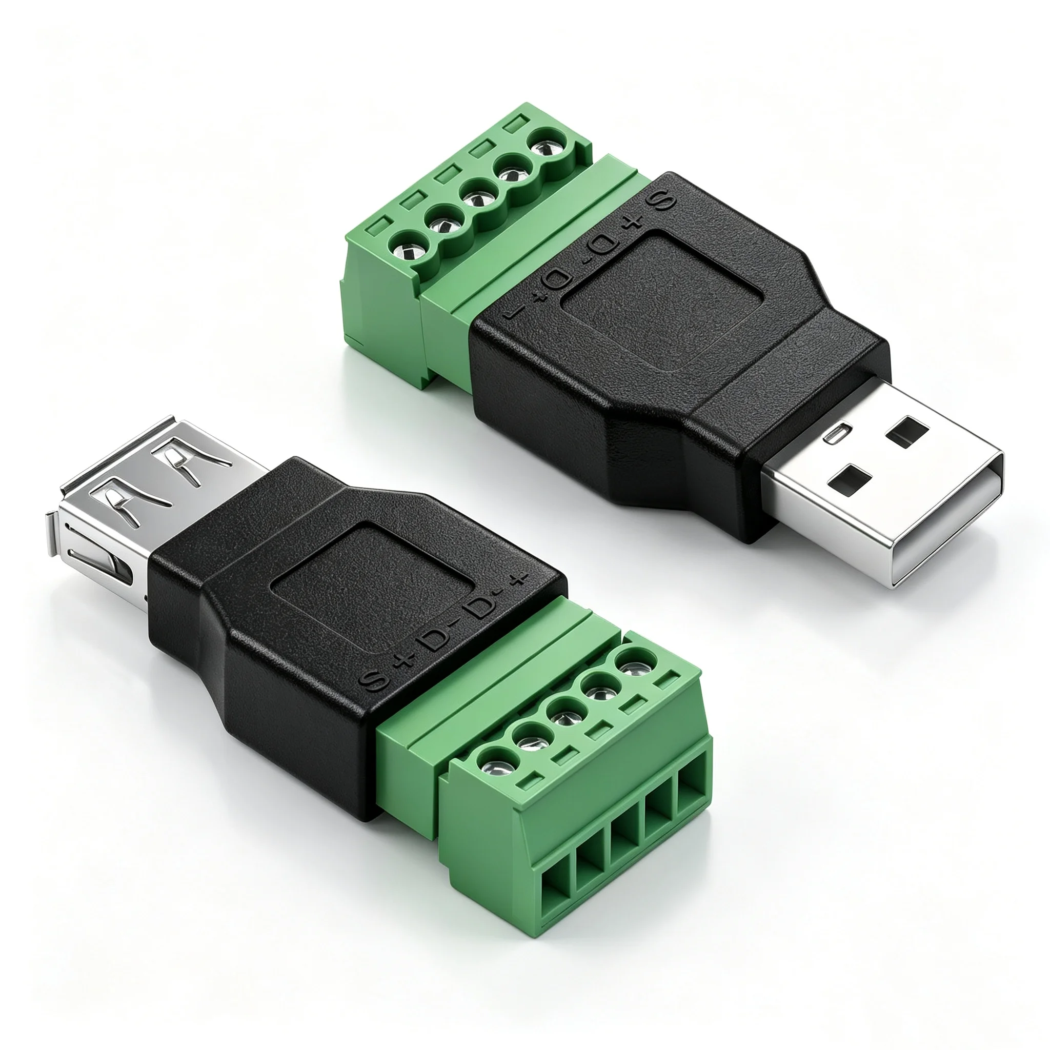 Solderless USB2.0 A Male Female to 5Pin Screw Terminal Adapter, No‑Soldering Wiring Connector for 5V Power Data DIY Projects