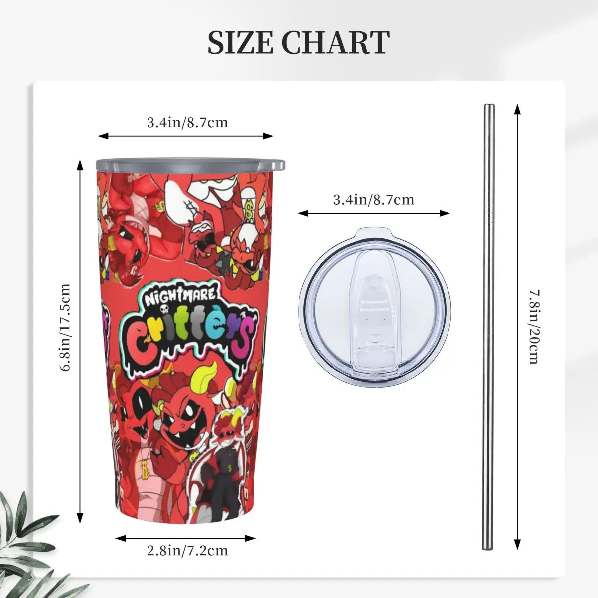 Nightmare Critters Cartoon Stainless Steel Tumbler Vacuum Insulated Mug Thermal Cold Bottle Straw With Lid 20oz