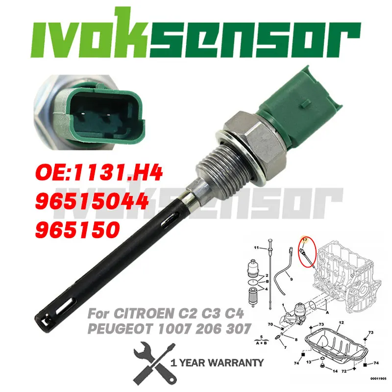 2pin Engine Oil Level Sensor For CITROEN C2 C3 C4 PEUGEOT 1007 206 307 2002-2015 1131.H4 96515044 965150 1131H4