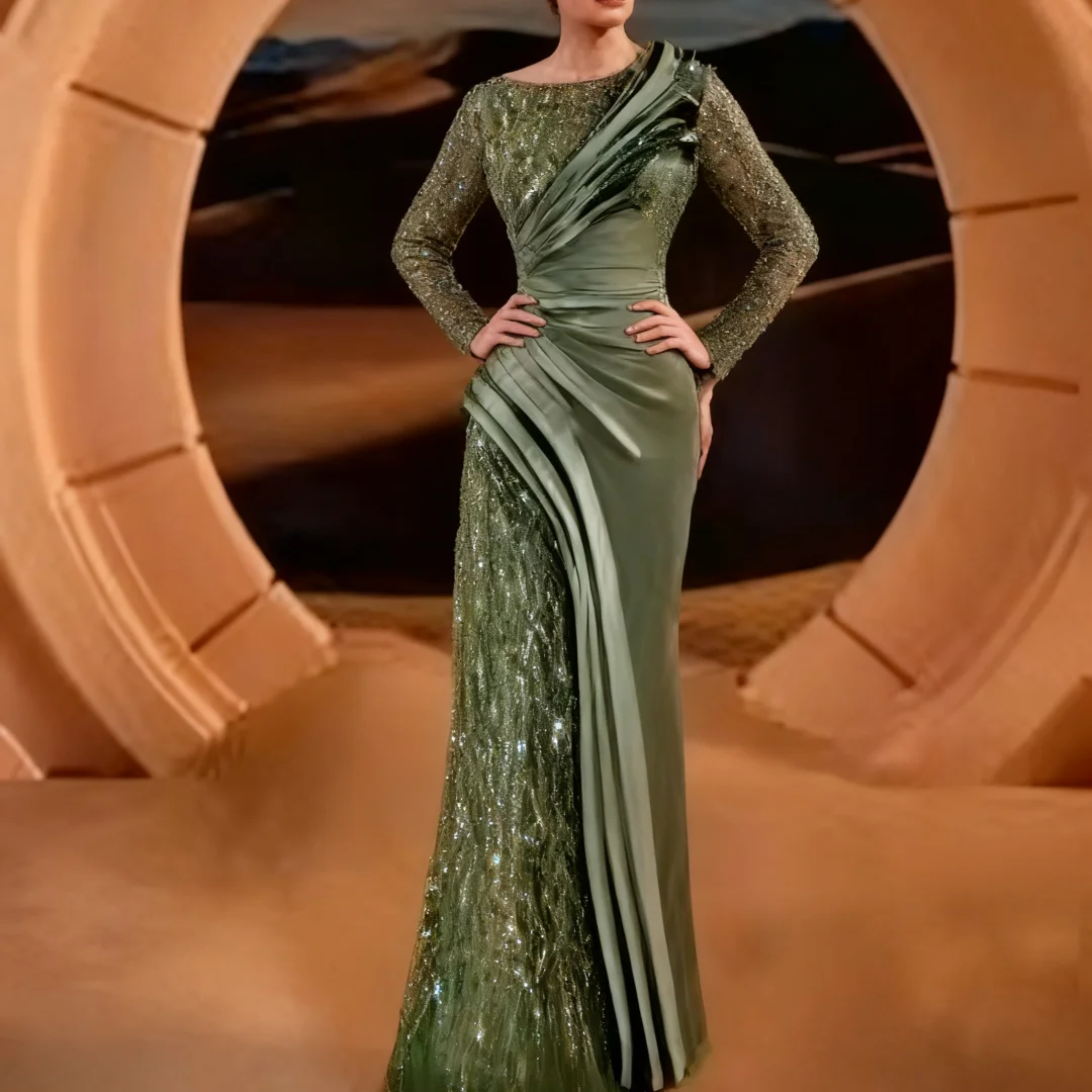 

Customized Woman Beads Long Sleeve Evening Dress formal evening dresses birthday party prom gowns for women