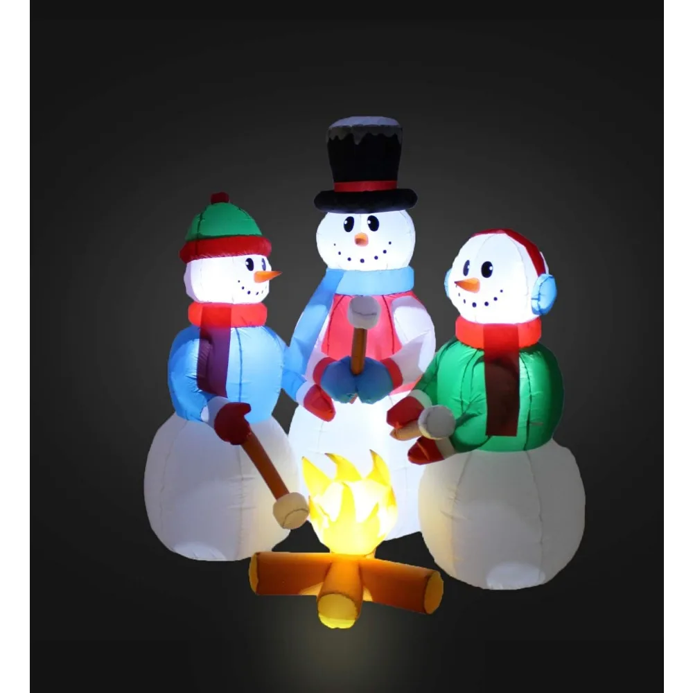 5 Foot Huge Christmas Inflatable Snowman Campfire Camping Roasting Marshmallows LED Lights Outdoor Indoor Holiday Decorations