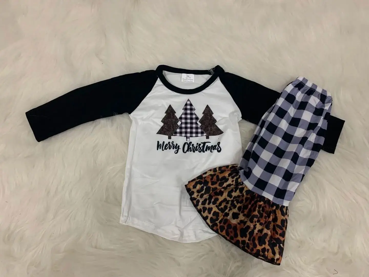 

Black Christmas tree pattern Girls baby Childrens clothes Sets Fall tops+ trousers 0-16 years outdoor school long clothing