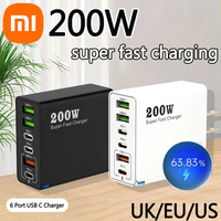 Xiaomi 200W 6 Port Super Fast Charging Charger USB C PD3.0 USB C Type C Mobile Phone Charger For iPhone 16 Samsung Xiaomi iPad