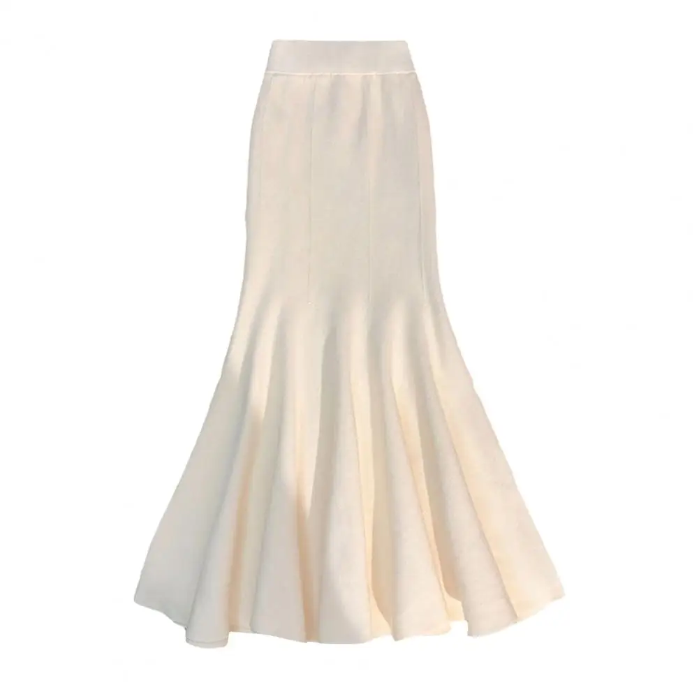 Saia rabo de peixe saia de inverno elegante saia maxi rabo de peixe com cintura alta elástica ajuste de malha para usar cor sólida para mulher